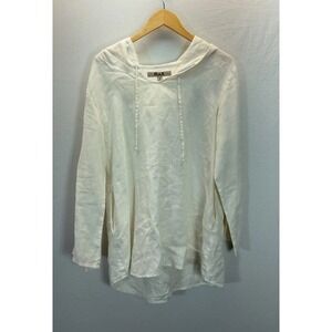 Flax‎ Pullover Hoodie Top Sz S Ivory Long Sleeve 100% Linen Lightweight Beach